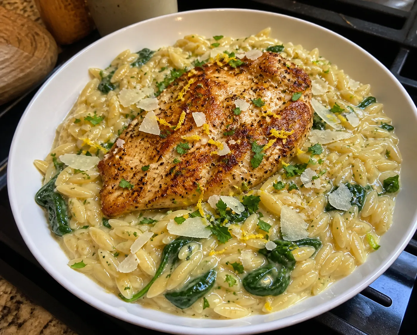 One-Pan Creamy Garlic Parmesan Chicken and Orzo
