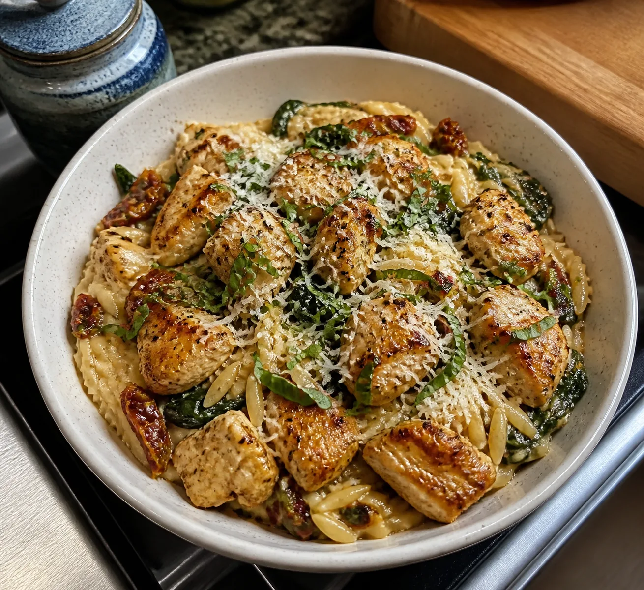 One-Pan Creamy Tuscan Chicken Orzo